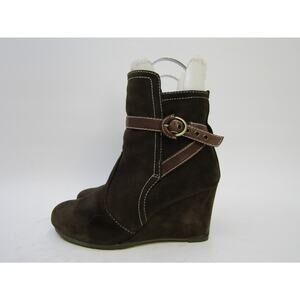 Tommy Hilfiger Womens Sz 6 M Brown Suede Wedge Buckle Ankle Fashion Boot Booties